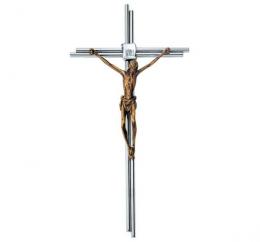 STAINLESS STEEL BAR CROSS  WITH BRONZE CHRIST